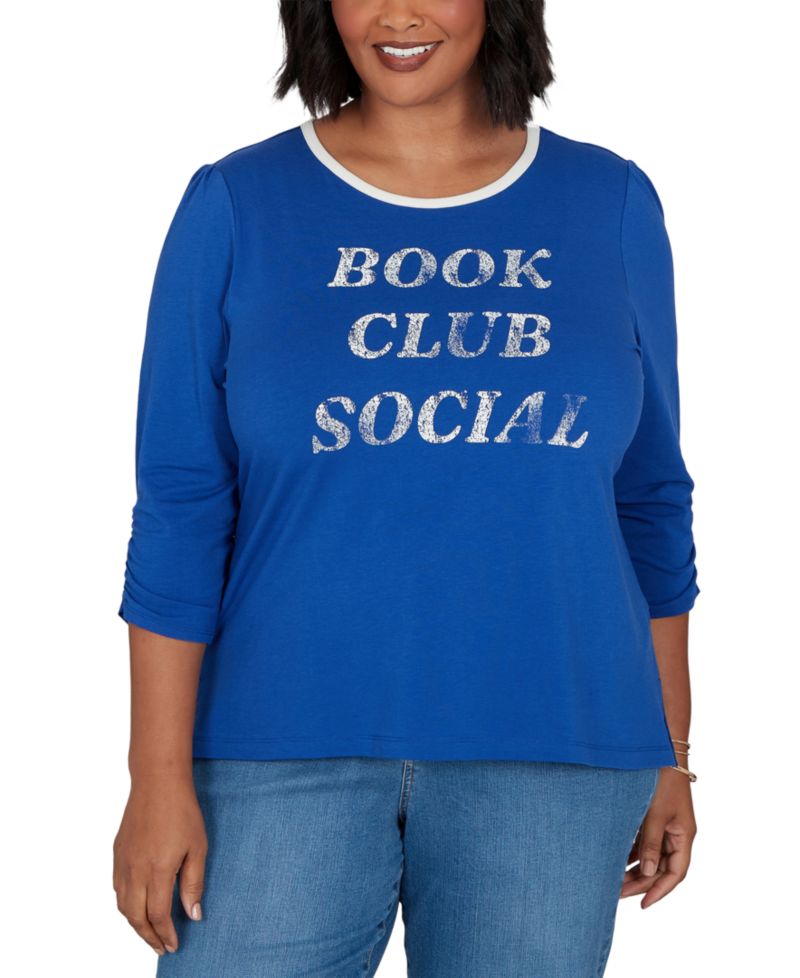 Plus Size Book Club Graphic Crewneck 3/4-Sleeve T-Shirt