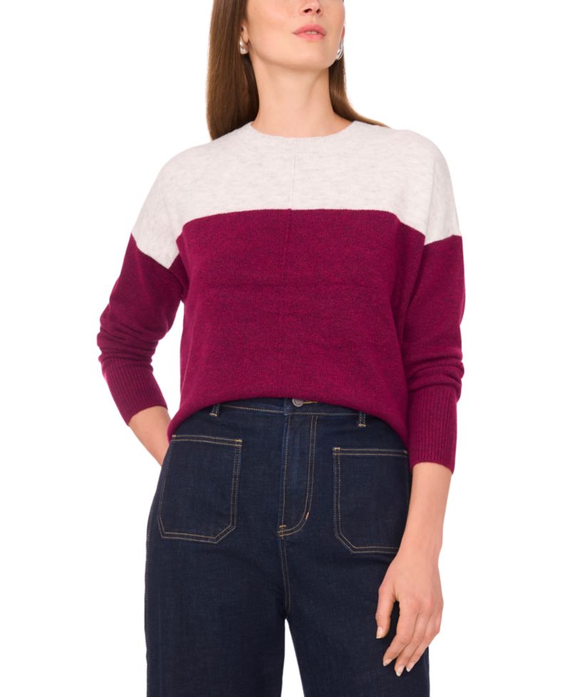 Women's Cozy Extended Shoulder Color Blocked Sweater
