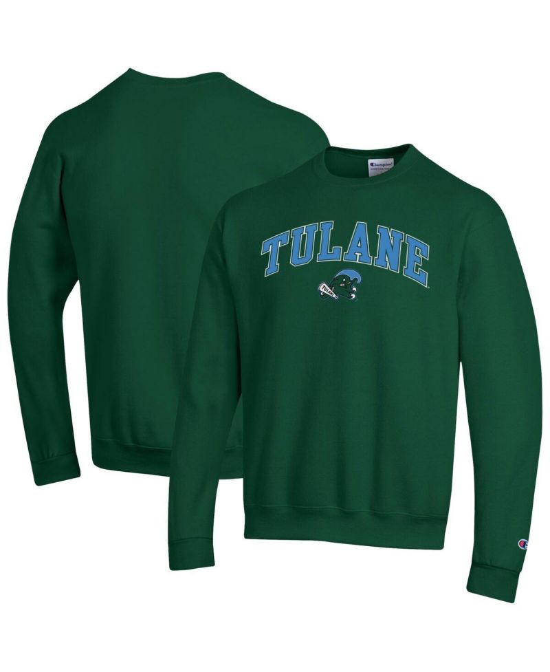 Men's Green Tulane Green Wave Arch Over Logo Pullover Sweatshirt