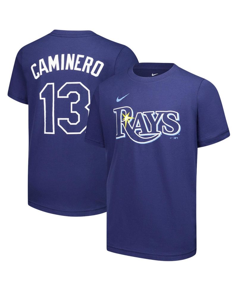 Big Boys and Girls Junior Caminero Navy Tampa Bay Rays Name & Number T-Shirt