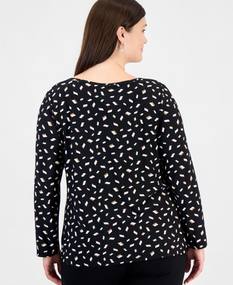 Plus Size Long-Sleeve Boat-Neck Ruched Blouse