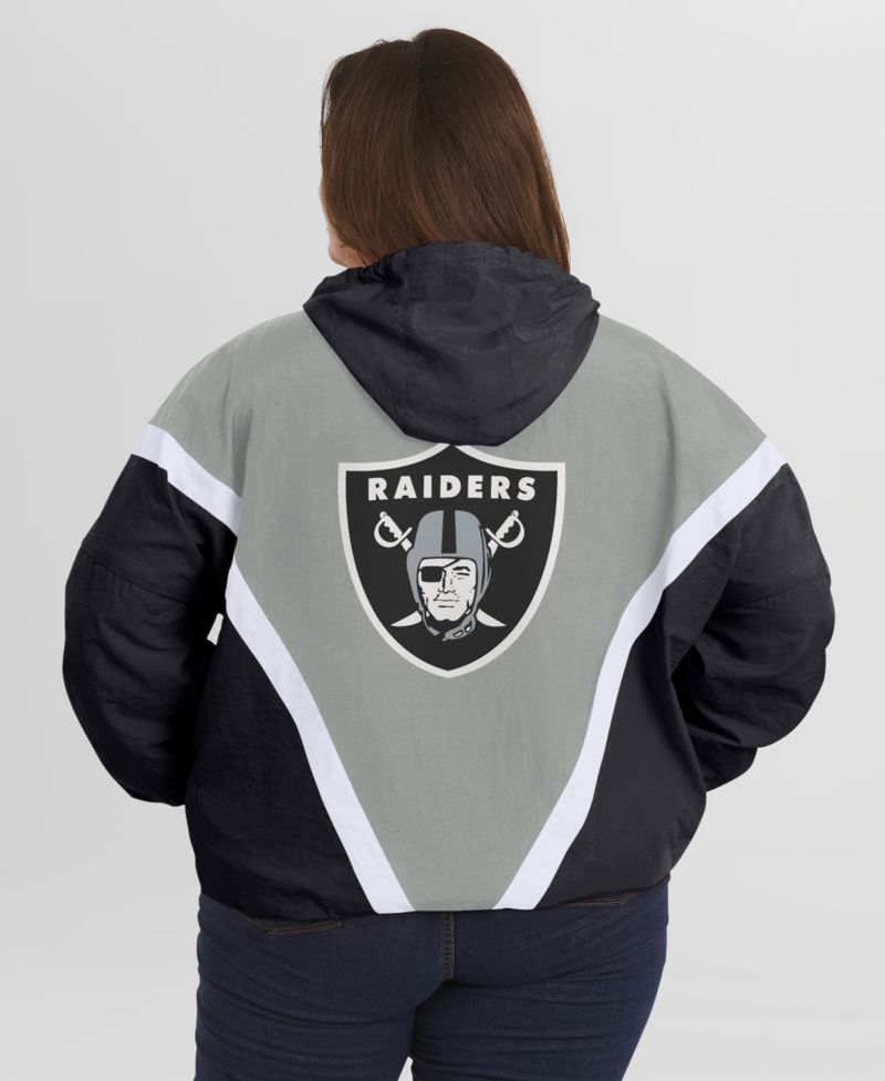 Women's Black/Gray Las Vegas Raiders Plus Size Retro Crinkle Full-Zip Hoodie Windbreaker Jacket