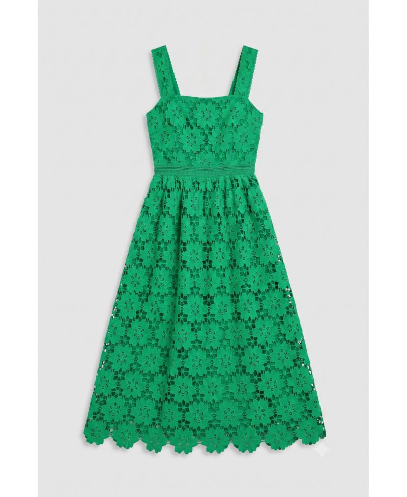 Women's Floral Lace Square Neck Midi Dress