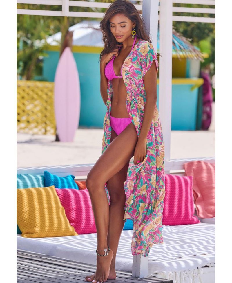 Women's Floral Print Flounce Hem Ruffle-Trim Swim Cover-Up