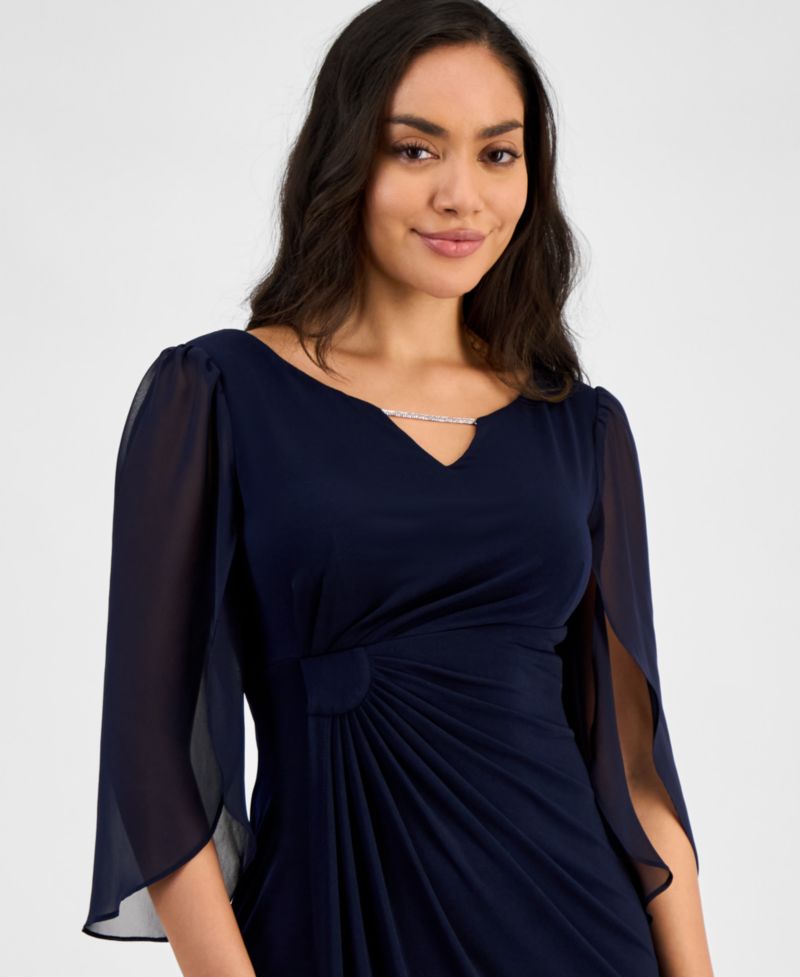 Petite Chain-Detail Sheer-Sleeve Sheath Dress