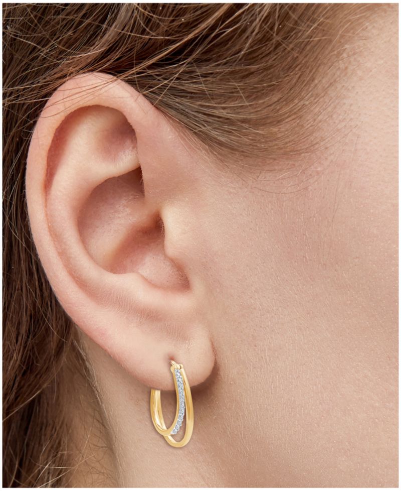 Diamond & Polished Double Oval Hoop Earrings (1/4 ct. t.w.) in Sterling Silver & 14k Gold-Plate