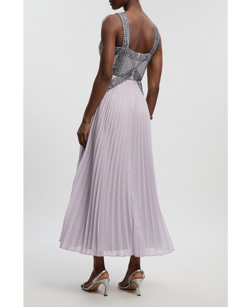 Women's Embellished Pleated Woven Midi Dress