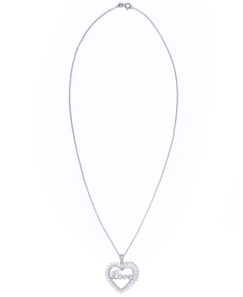 Cubic Zirconia 'Love' Heart Pendant Necklace in Fine Silver Plate