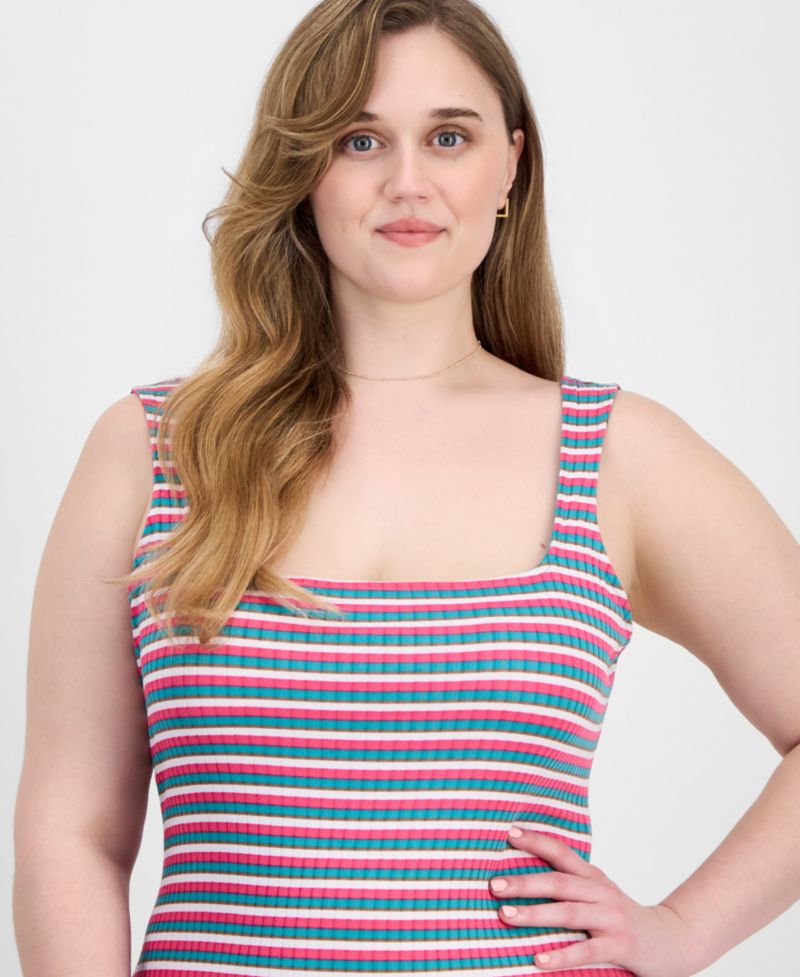 Trendy Plus Size Printed Ribbed Knit Sleeveless Maxi Dress
