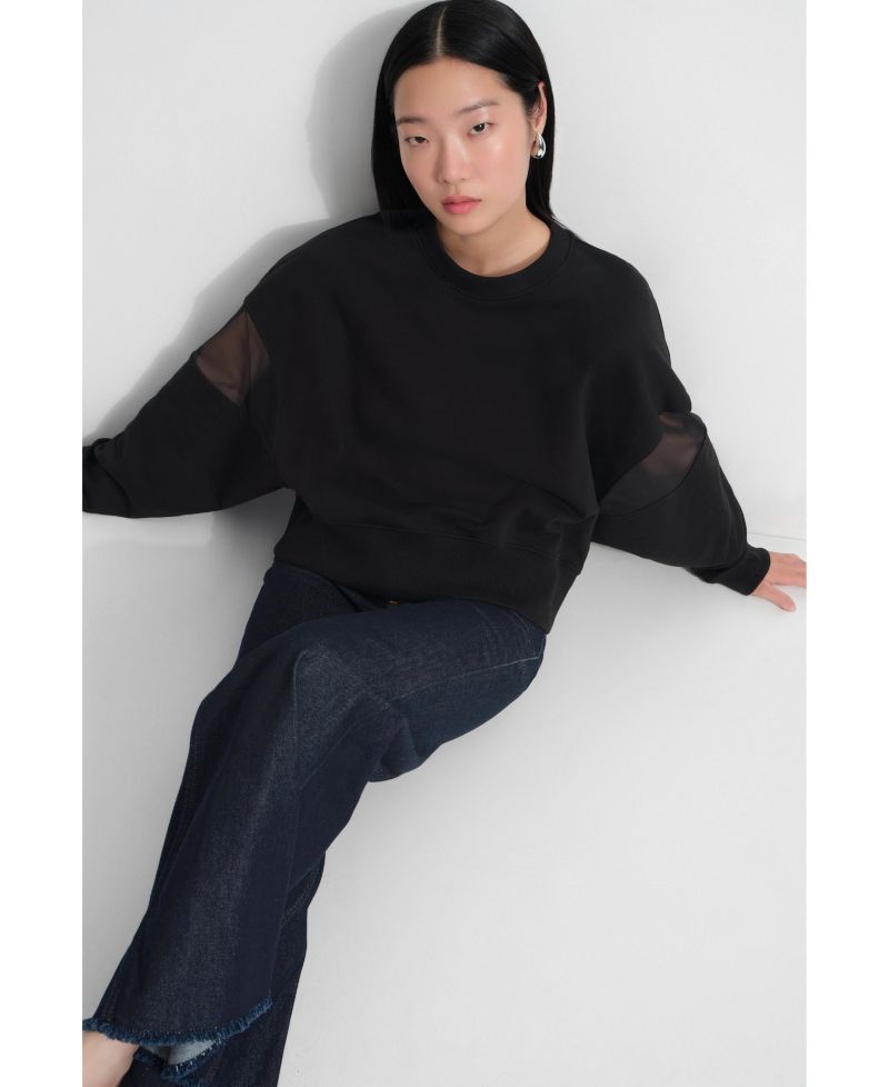 Women's Iara Mesh-Sleeve Panel Dropped-Shoulder Ribbed-Hem Sweatshirt