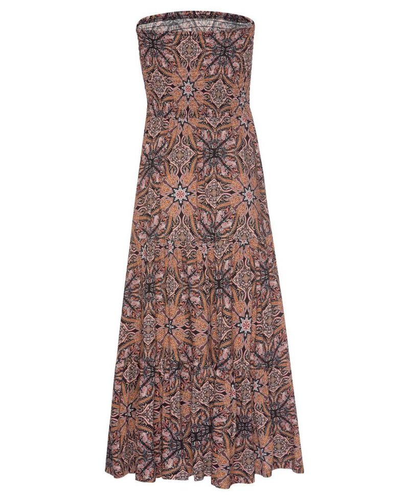 Women's Viscose Printed Smocked Convertible Multiway Bandeau Maxi Dress