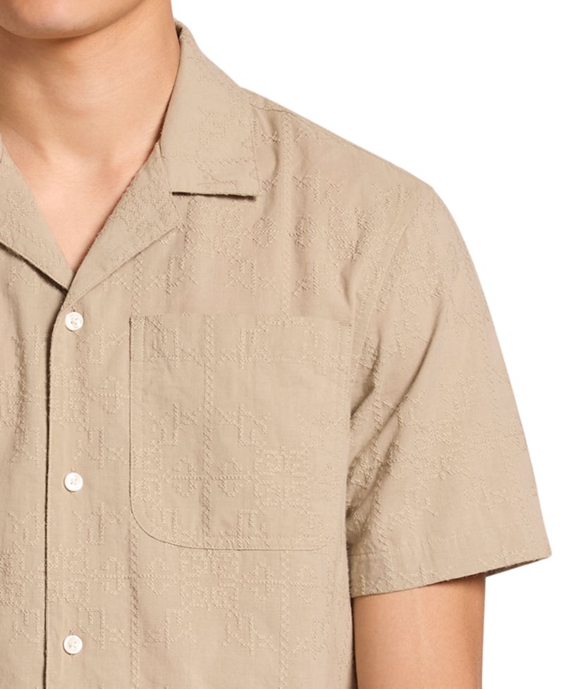 Men's Embroidered Camp Collar Short-Sleeve Shirt