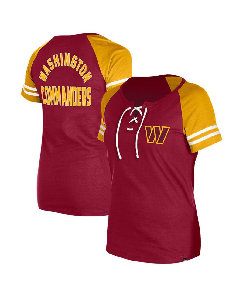 Women's Burgundy Washington Commanders Lace-Up Raglan T-Shirt