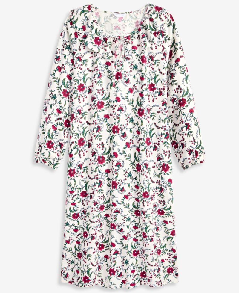 Women's Long-Sleeve Cotton-Blend Scoop-Neck Flannel Chemise
