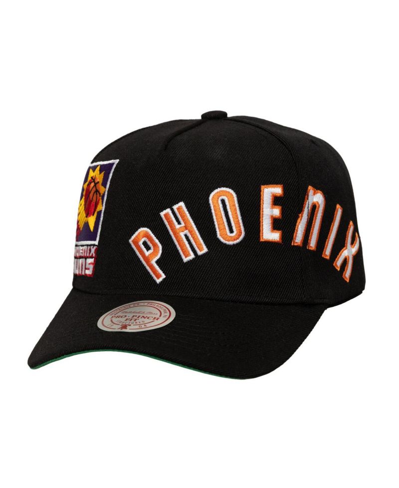 Men's Black Phoenix Suns Busted Logo Wordmark Wrap-Around Pro Pinch Adjustable Hat