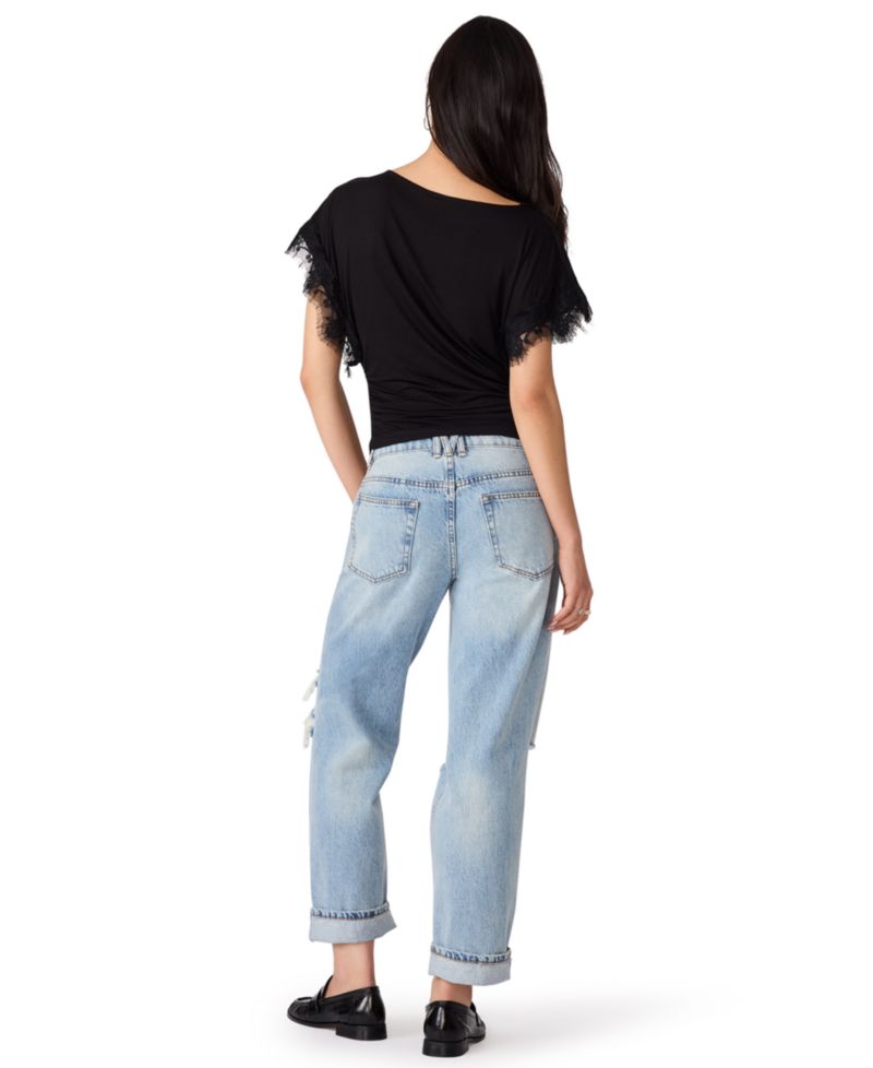Women's Paloma Lace Boat Neck Short-Sleeve Knit Top
