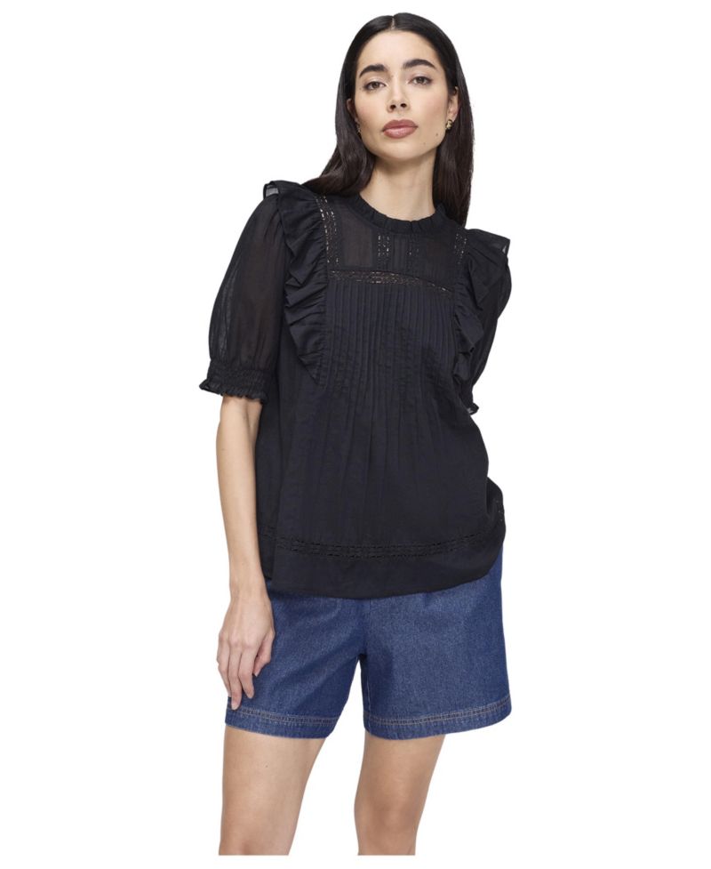 Women's Jolin High-Neck Puff-Sleeve Cotton Top