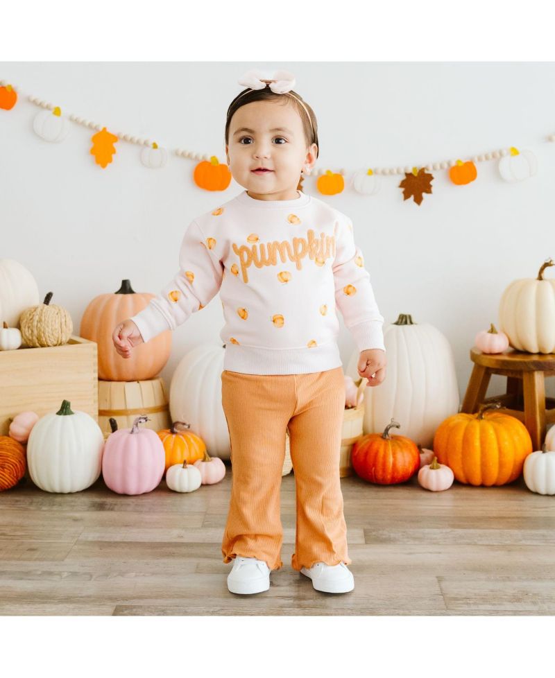 Little Girls (5 - 8) Pumpkin Stitch Patch Sweatshirt