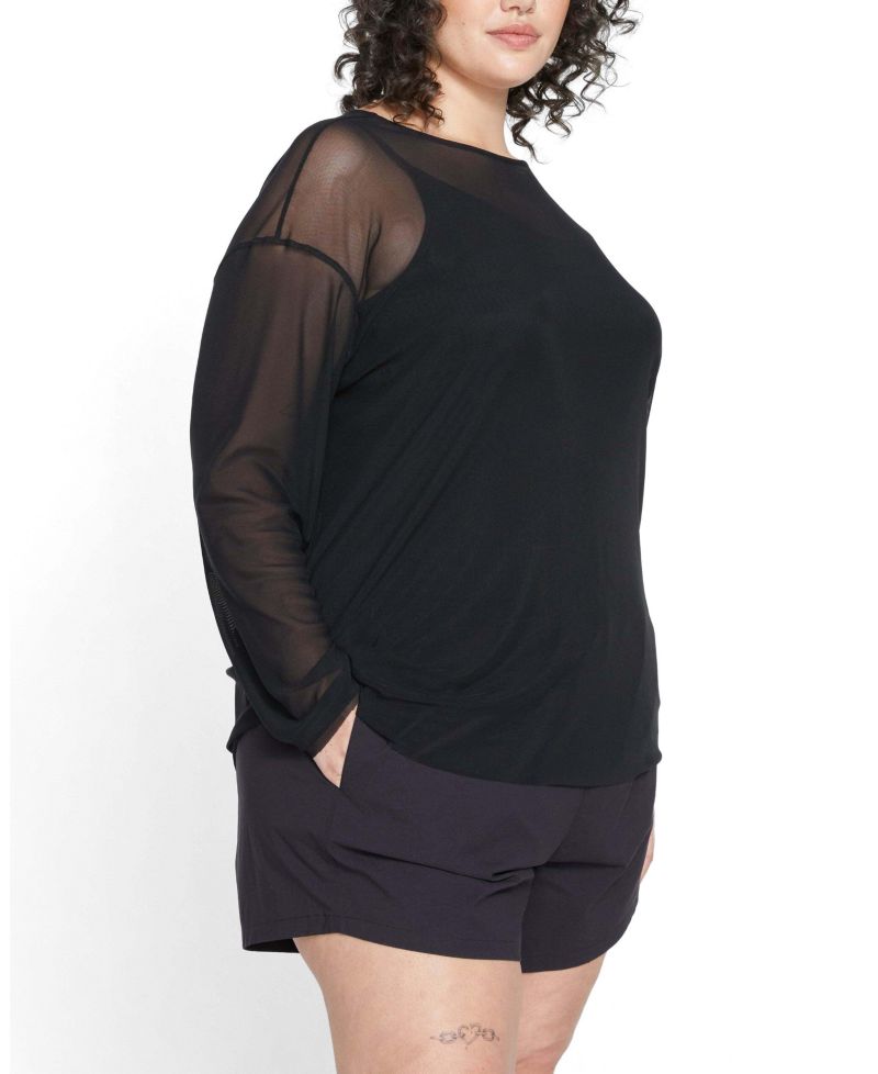 Plus Size Sheer Mesh Floral-Print Top