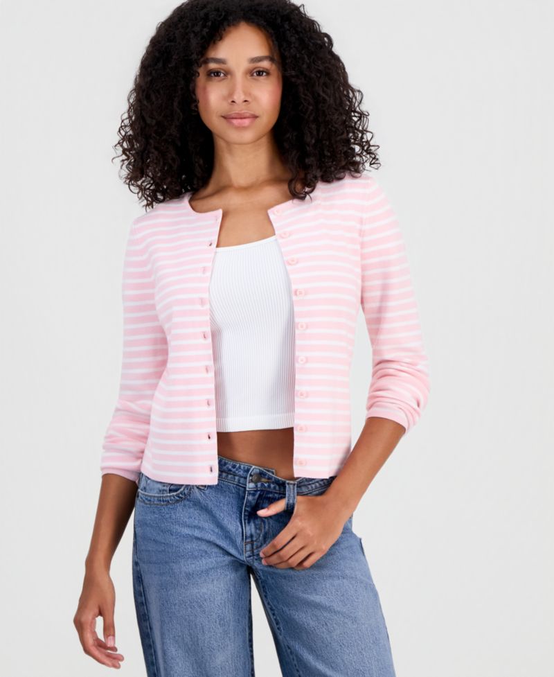 Juniors' Striped Ribbed Cardigan