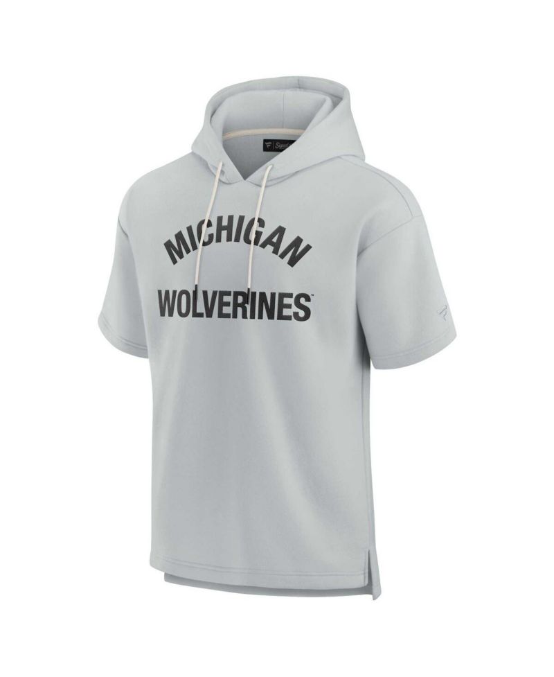 Men's and Women's Gray Michigan Wolverines Super Soft Fleece Short Sleeve Pullover Hoodie