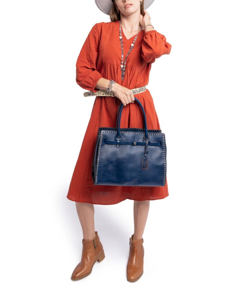 Westland Large Studded Leather Satchel Bag