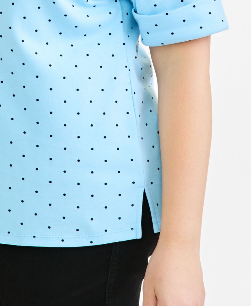 Petite Printed Boat-Neck Elbow Sleeve Top