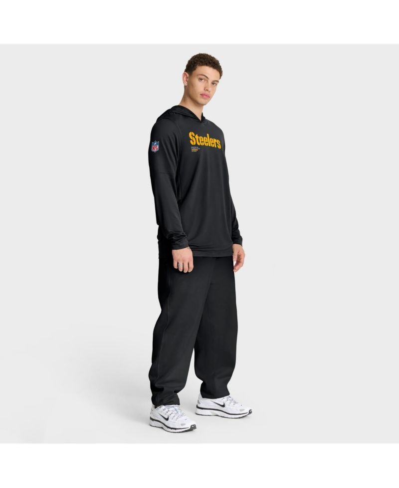 Men's Black Pittsburgh Steelers Sideline Pure Fury Performance Long Sleeve Hoodie T-Shirt