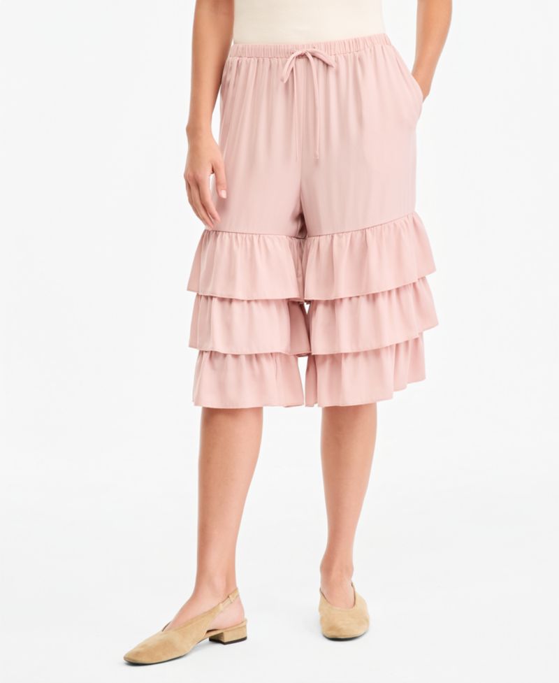 Women's High-Rise Wide-Leg Ruffle-Bottom Culottes