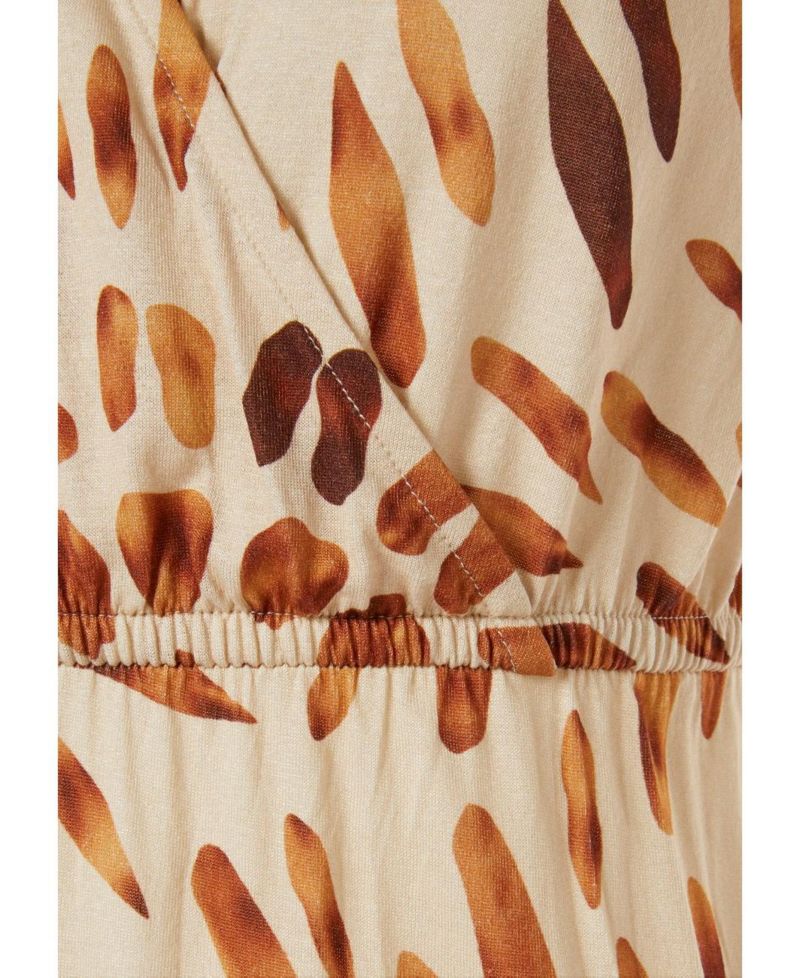 Women's Viscose Printed Tie Detail V-Neck Elastic-Waist Short Dress