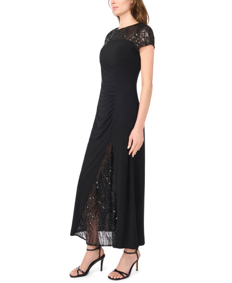 Petite Split Sleeve Overlay Max Sequin Side-Slit Dress