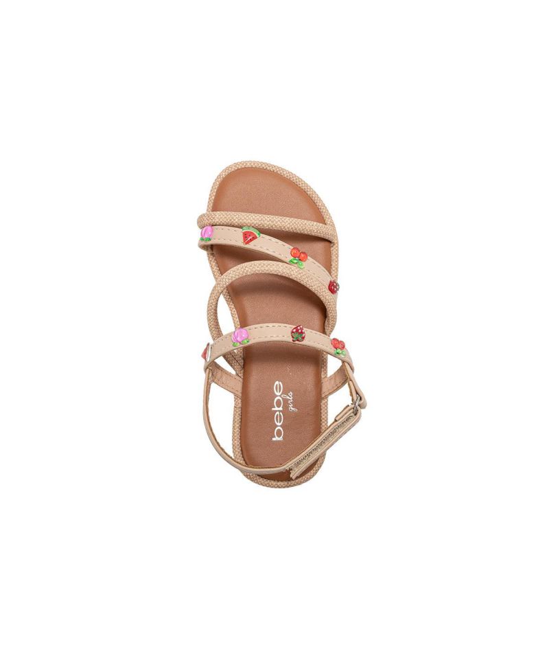 Girls Girl's Fashion Sandals - Dressy Shoes with Tiny Fruit Charms and Raffia Embossed Accents