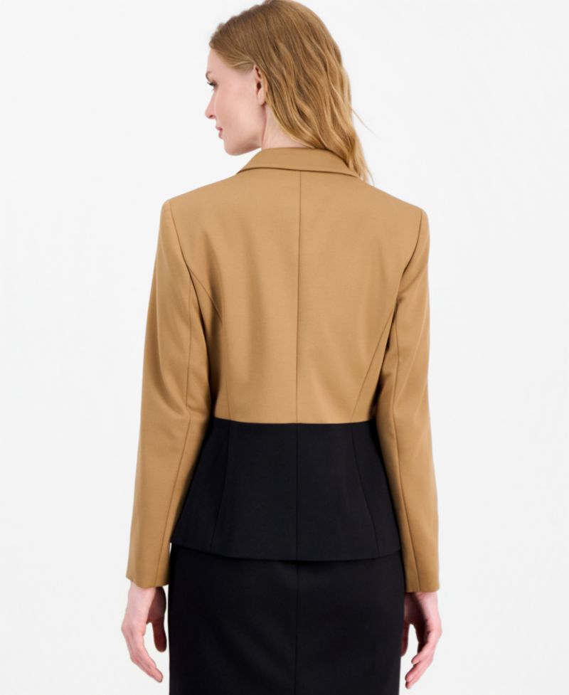 Women's Colorblock One-Button Peplum Jacket and Dress, 2-Piece Set