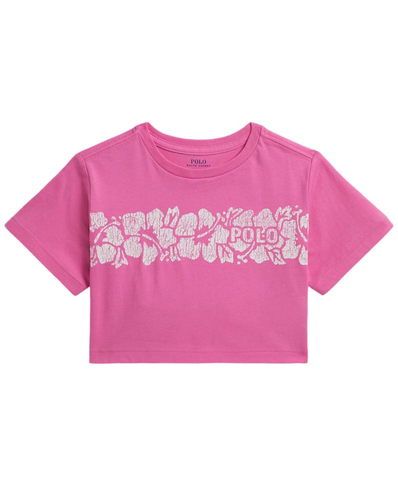 Girls' 2T-6X Floral-Print Logo Cotton Boxy T-Shirt