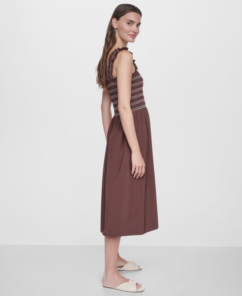 Women's Smocked Bodice Sleeveless Midi Dress