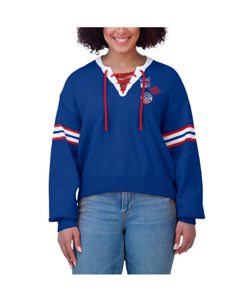 Women's Blue New York Rangers Cropped Lace-Up Sweater