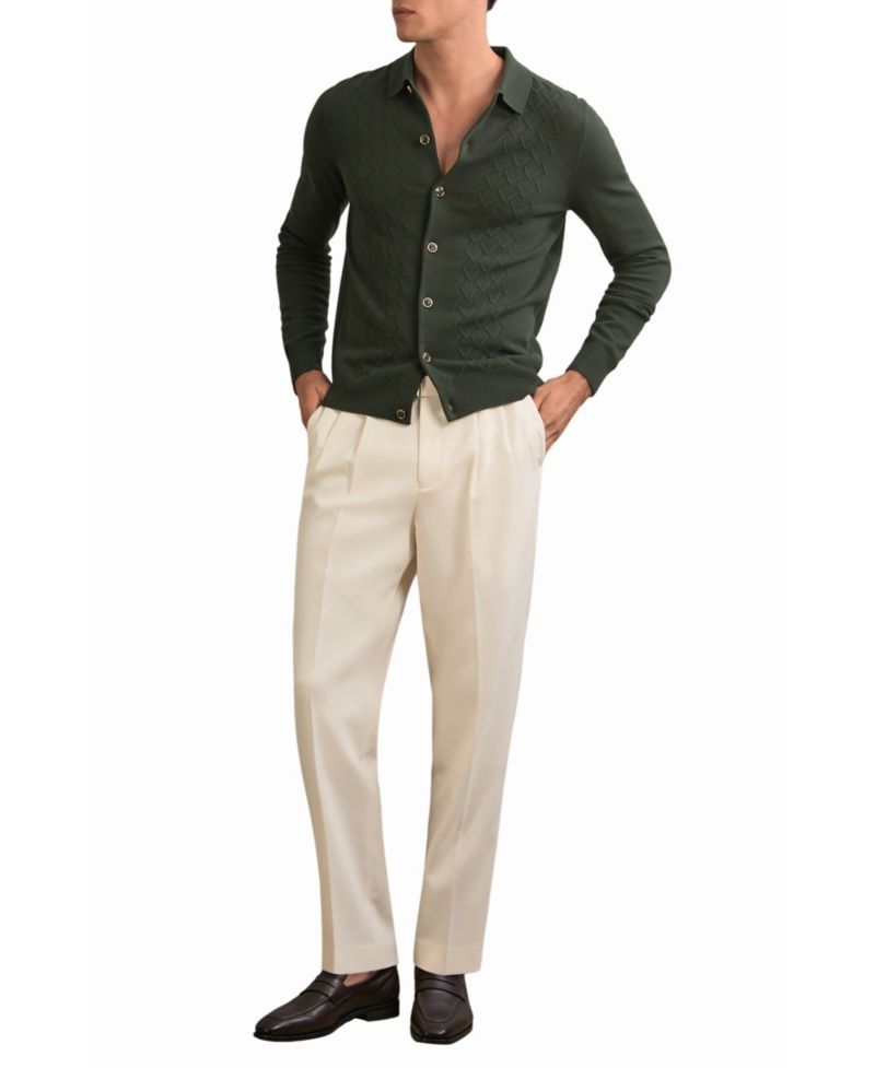 Men's Gideon Wool V-Stitch Button-Through Cardigan Sweater