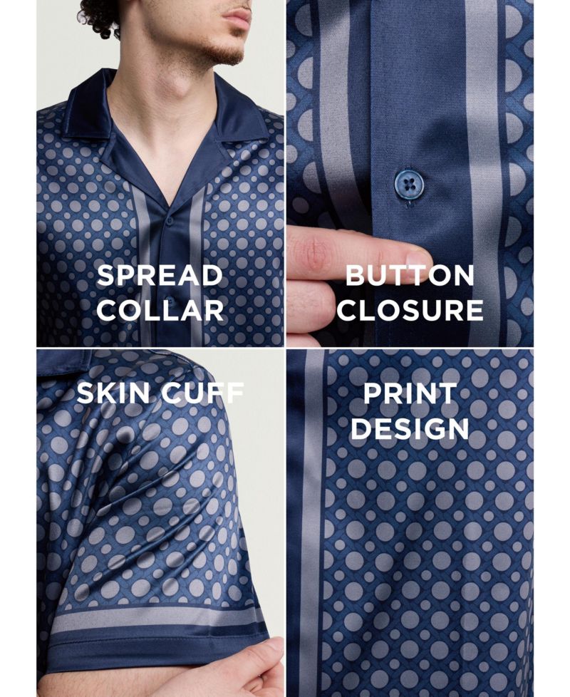 Men's Regular Fit Camp Collar Short Sleeve Printed Woven Satin Shirt
