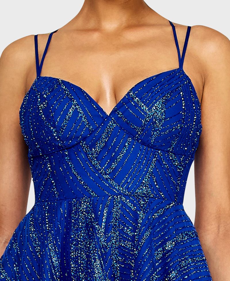 Juniors' Sweetheart Neck Glitter Pattern A-line Mini Dress
