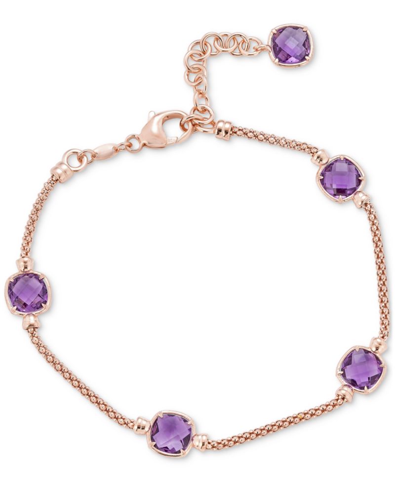 Lapis Lazuli Station Link Chain Bracelet in 14k Gold-Plated Sterling Silver (Also in Turquoise, Citrine, Amethyst, Garnet & Onyx)