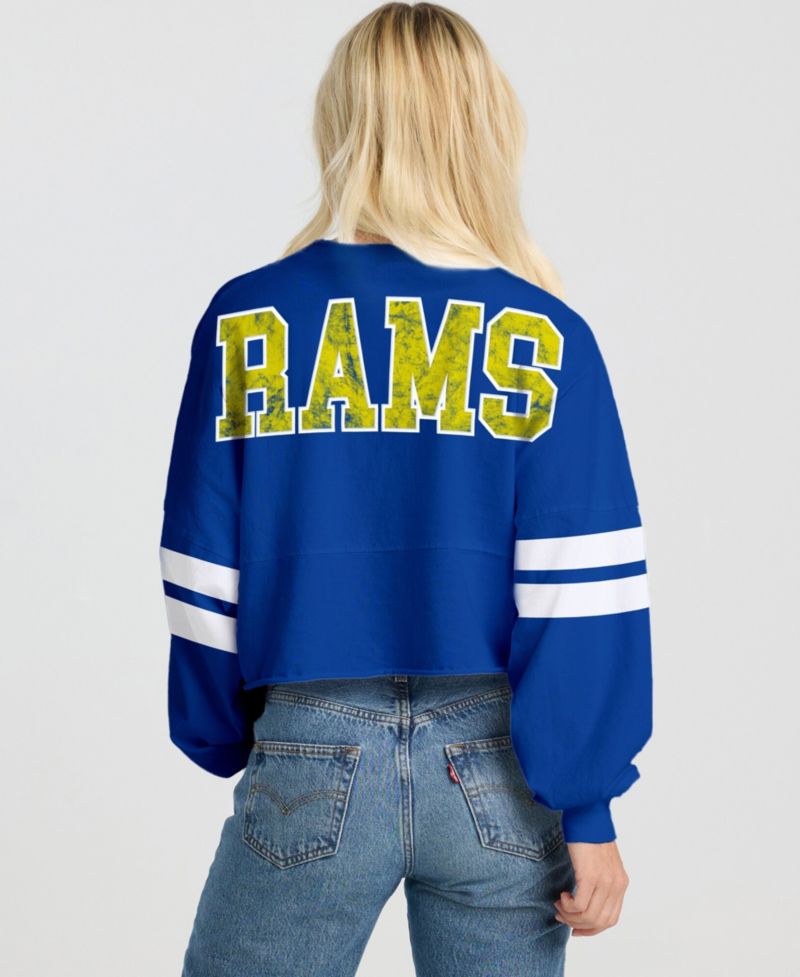 Women's Royal Los Angeles Rams Oversized Cropped Stripe Long Sleeve T-Shirt