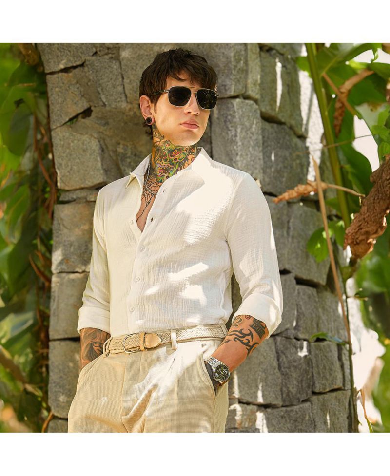 Men's Daisy White Breezy-Weave Shirt