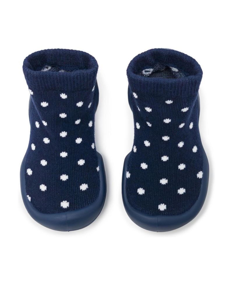 Baby Boy First Walk Sock Shoes Dotty Navy