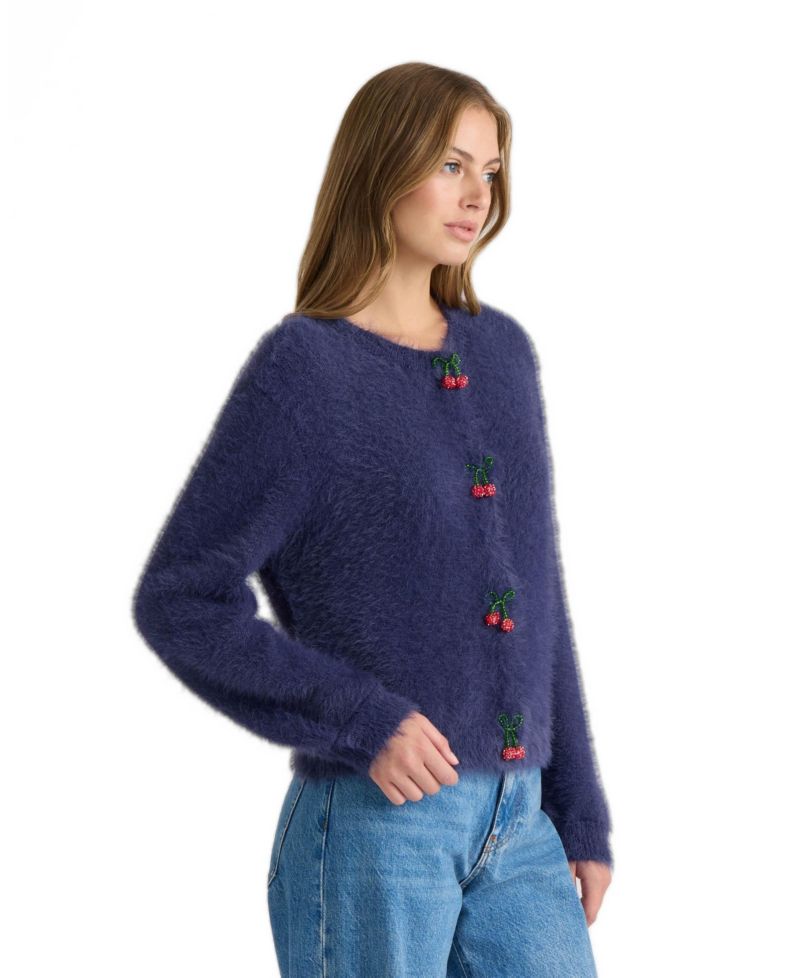 Women's Cherry Long-Sleeve Crew-Neck Cardigan