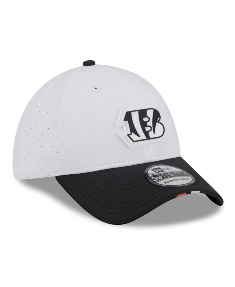 Men's White/Black Cincinnati Bengals 2025 NFL Training Camp 39THIRTY Flex Hat