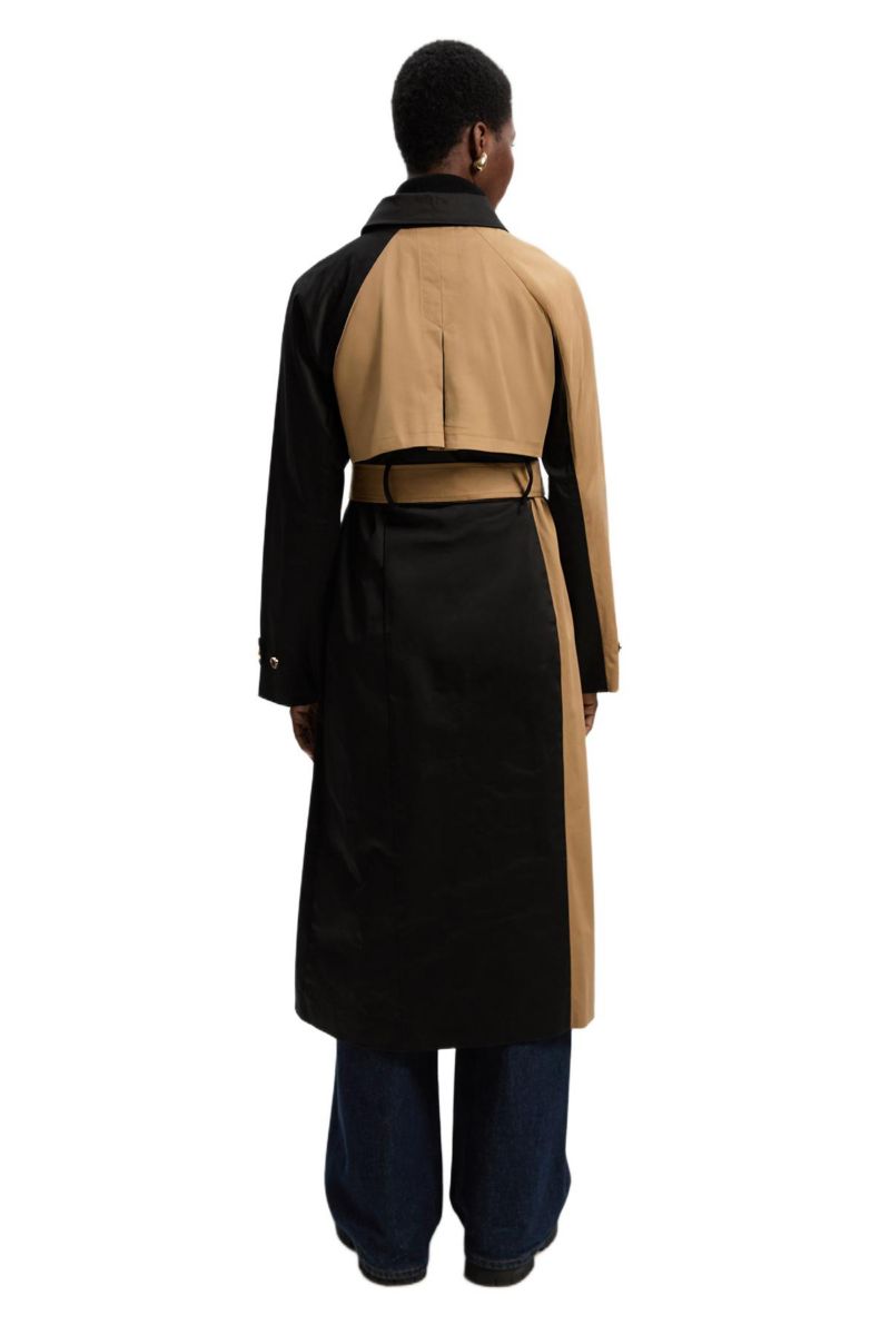 Women's Color Block Belted Tailored Trench Coat