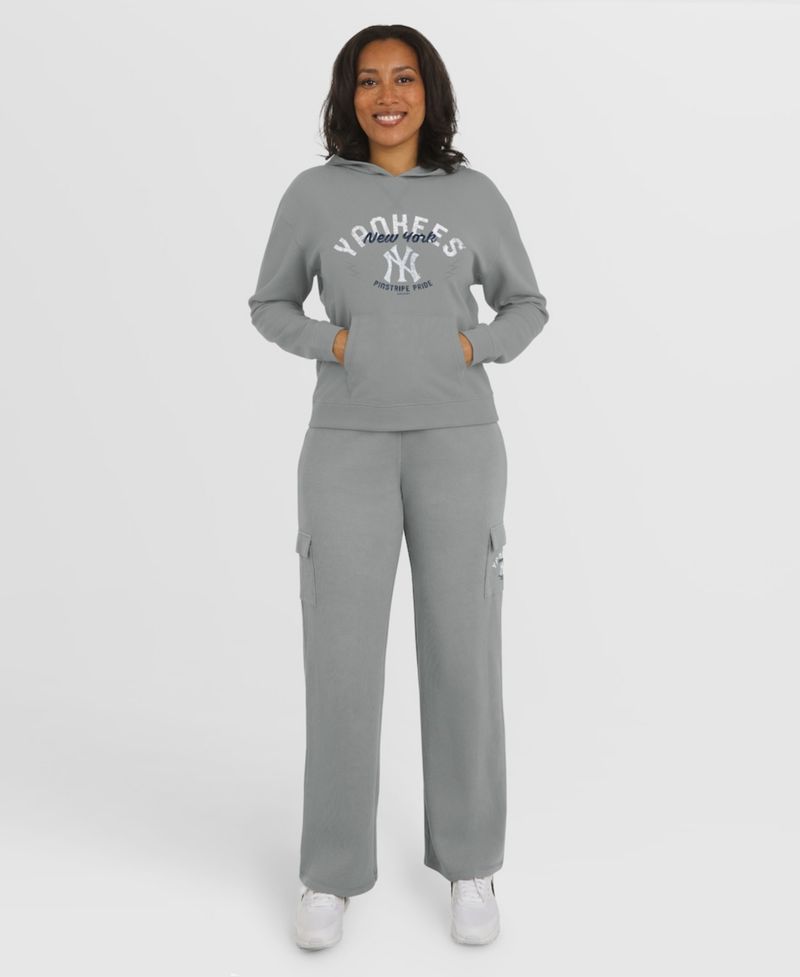 Women's Gray New York Yankees Waffle-Knit Long-Sleeve Hoodie & Lounge Pant Set