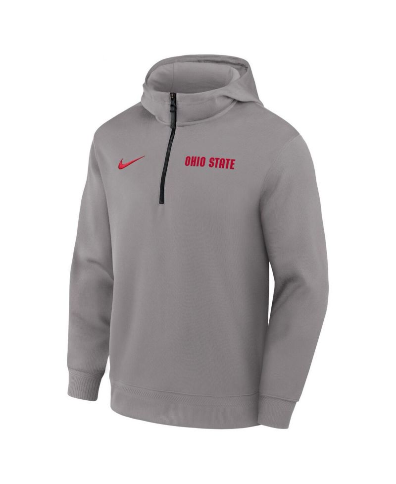Men's Gray Ohio State Buckeyes 2025 Coaches Premium Dri-FIT Quarter-Zip Hoodie
