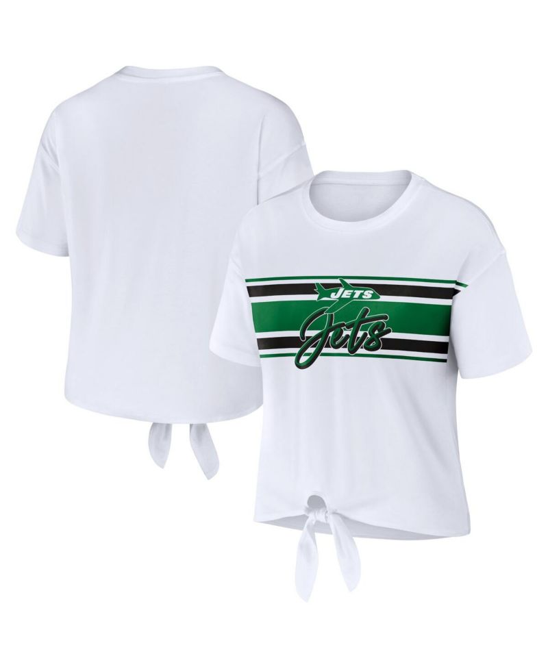 Women's White New York Jets Front Tie Retro T-Shirt