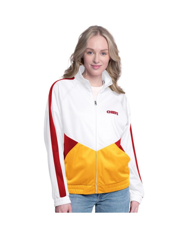 Women's White/Red Kansas City Chiefs Rally Rhinestone Full-Zip Track Jacket